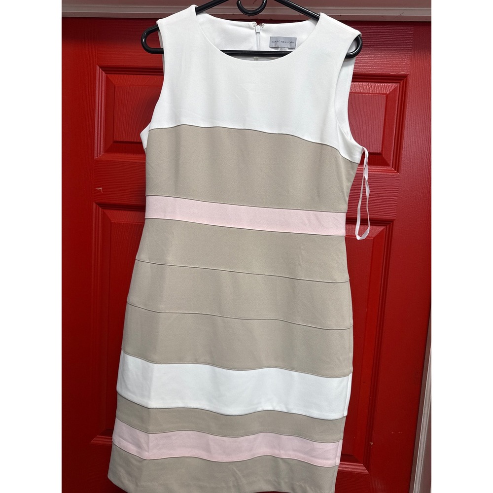 Marc New York Colorblock Sheath Dress Size 12 Cream Taupe Pink Sleeveless Crepe